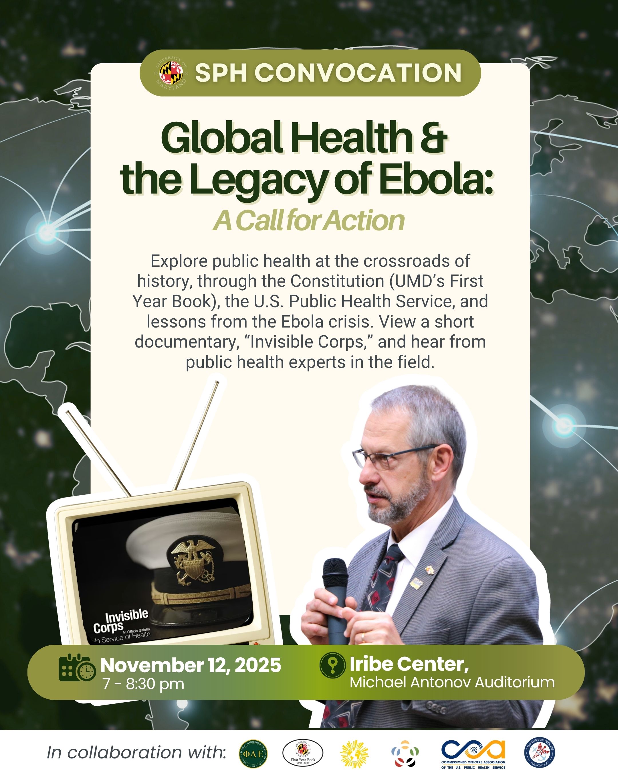 event details with tv and Dean Lushniak holding mic